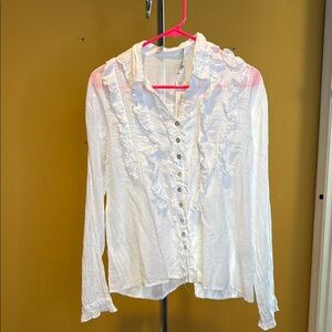 Sundance Blanchard White Ruffled Long Sleeve Bib Collar Blouse